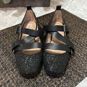 😍 AUTHENTIC Gorgeous Valentino Black Glitter Rockstud Ballerina Flats 😍